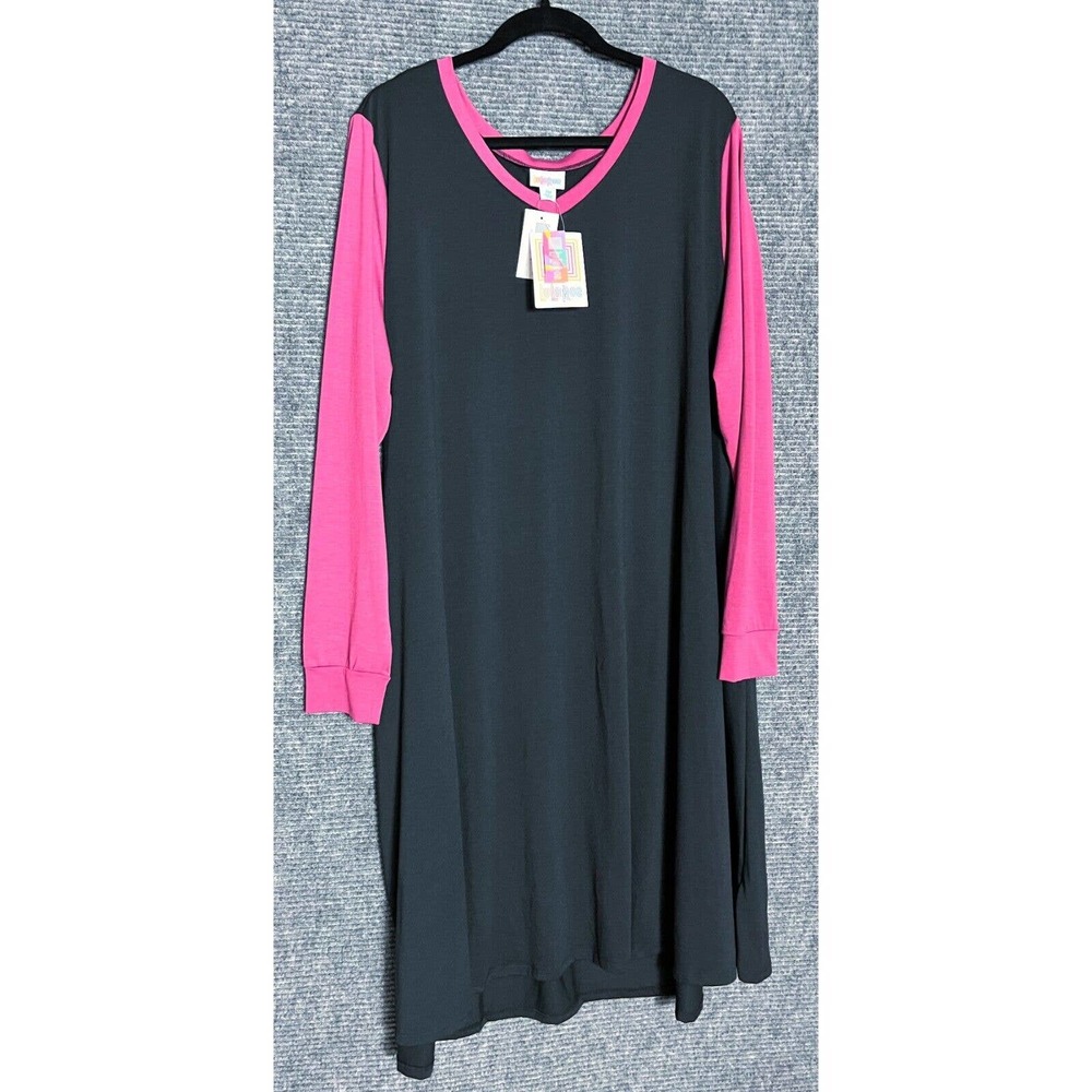 NEW LuLaRoe Emily Dress Plus Size 2XL Long Sleeve Solid Black Purple Colorblock